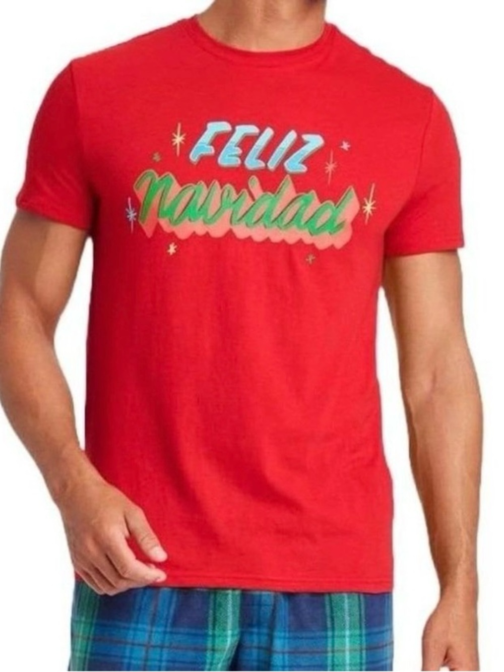 Feliz Navidad Red Graphic Holiday Crewneck Tee - Men 4XL